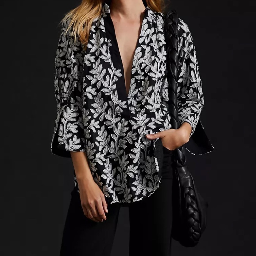 Anthropologie | Black and White Popover Blouse Size Small